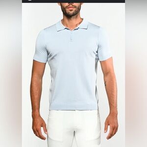 Postmarc Silk/Tencel  Knit Polo in Silver Sky 3-Button , size Large